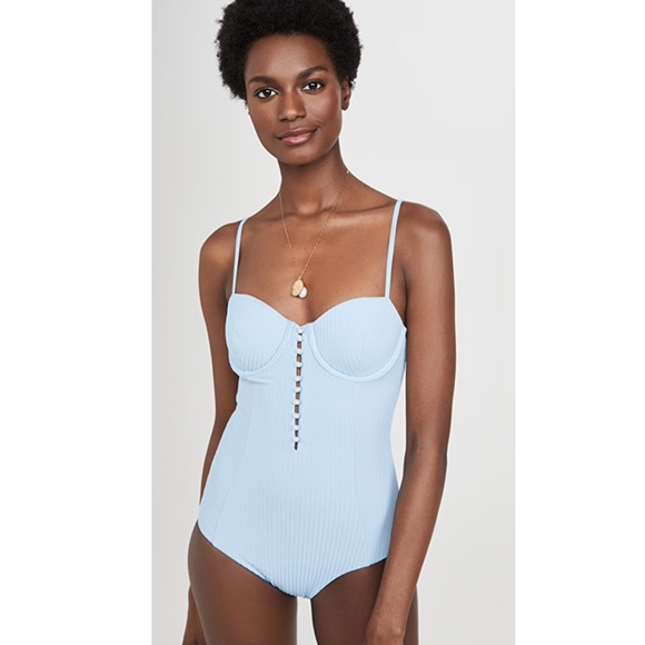 NEW ONIA Andrea BABY BLUE Ribbed FAUX PEARL One Piece SWIMSUIT XL - Picture 10 of 15